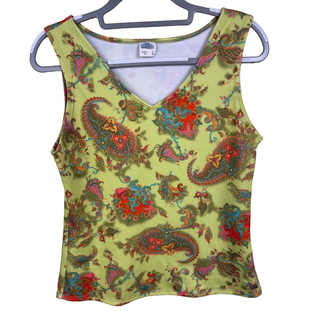 Women's Melika Bright Green and Multicolor Paisley Tank Top